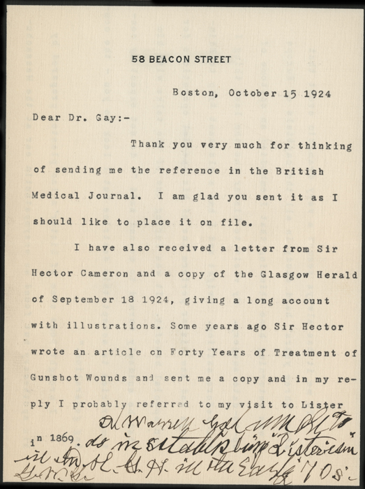Letter from Dr. J. Collins Warren to Dr. George W. Gay