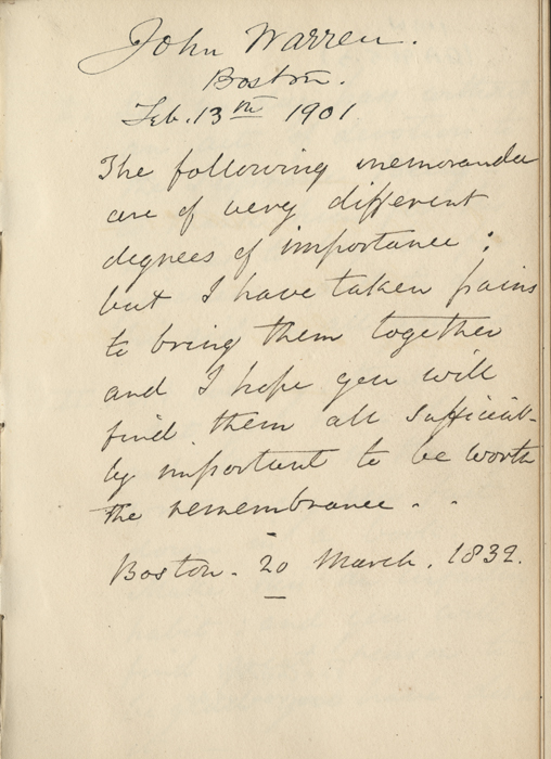 Memoranda Book of J. Mason Warren (1811-1867)