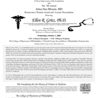 Flyer for the Alma Dea Morani Award ceremony for Ellen Gritz