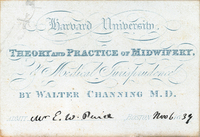Admission ticket to the lectures on the theory and practice of midwifery and medical jurisprudence for E. W. Pierce, November 6, 1839.