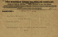 Telegram to Charles W. Eliot from Sir William Osler