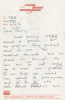 Letter from Mister Rogers to T. Berry Brazelton