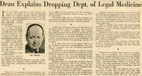 &quot;Dean explains dropping Dept. of Legal Medicine&quot; from the Boston Sunday Advertiser, August 13, 1967.