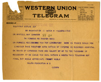 Telegram from Ralph Pemberton, M.D. to Myrtelle M. Canavan, M.D.